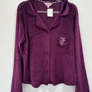 Juicy Couture Purple Velour Button-Up Pajama Top rhinestones size large